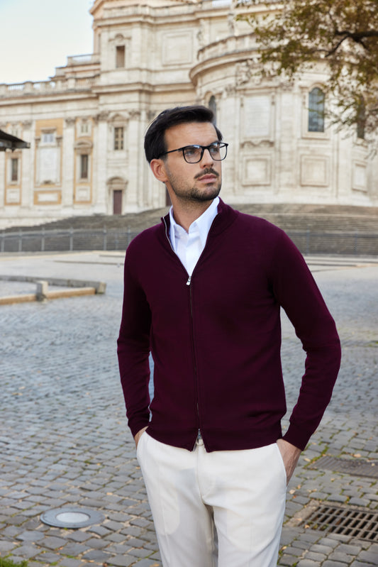 Cardigan Burgundy Extrafine Merino - MARCIANO