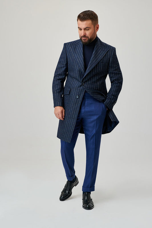 Palton bărbătesc albastru în dungi fine - EMILIO