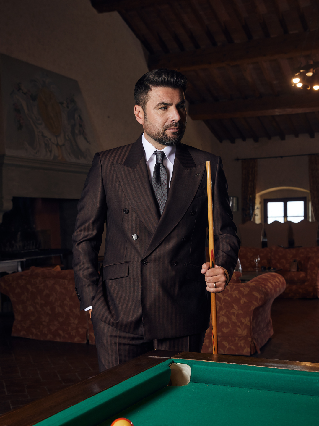 Costum self-stripe Double-Breasted Lână