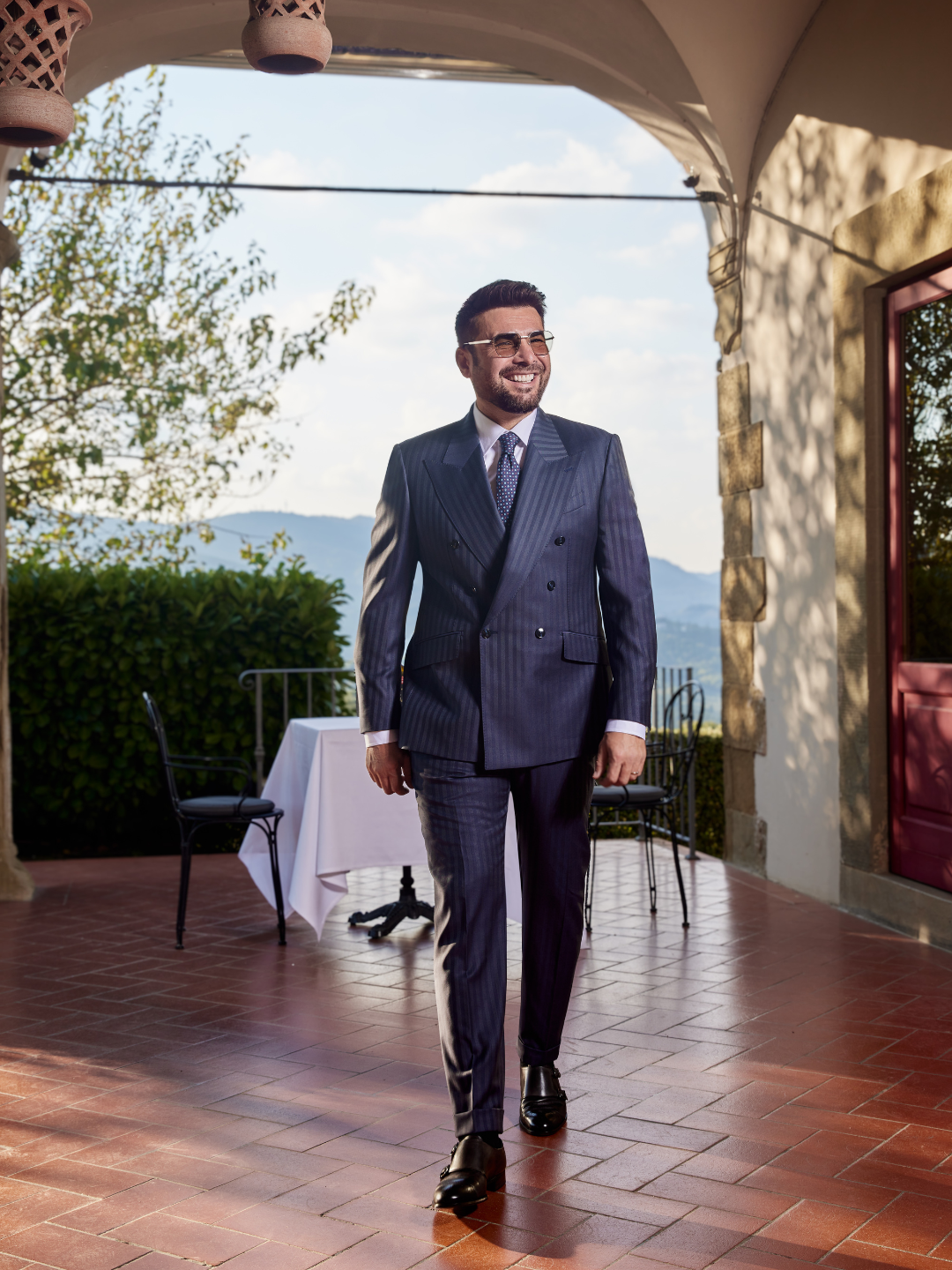 Costum Self-Stripe Double-Breasted Lână Extrafină