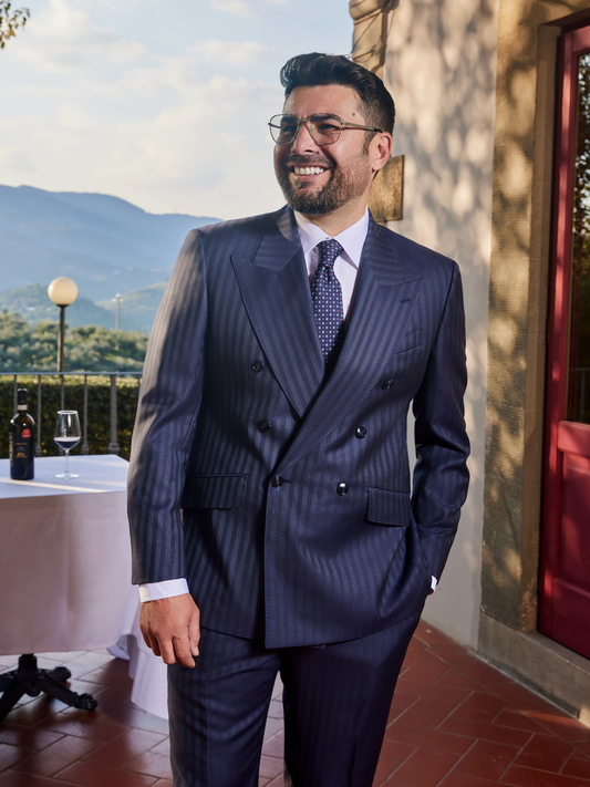 Costum Self-Stripe Double-Breasted Lână Extrafină