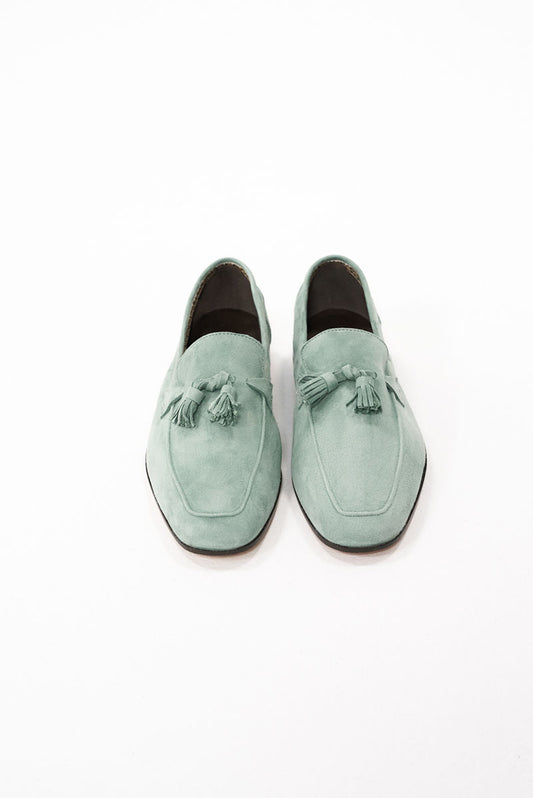 Belgian tassel loafers piele întoarsă turcoaz deschis (suede) - Easton