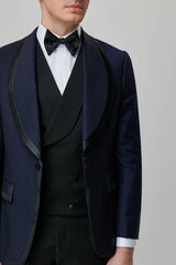 Costum ceremonie bleumarin single breasted white dots rever șal mătase lucios - COOPER