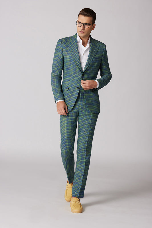 Costum casual cu model tattersall verde cu albastru - TONY