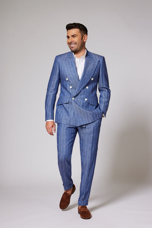 Casual Pinstripe Blue Țesătură Loro Piana
