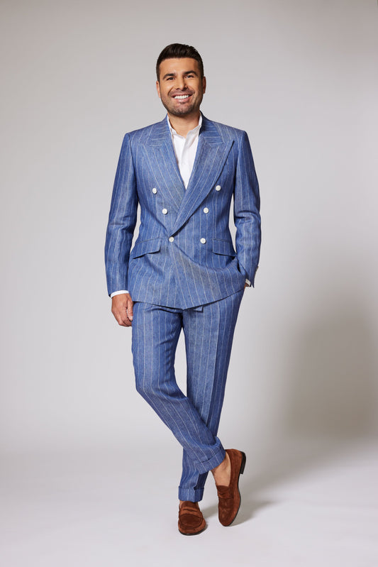 Casual Pinstripe Blue Țesătură Loro Piana
