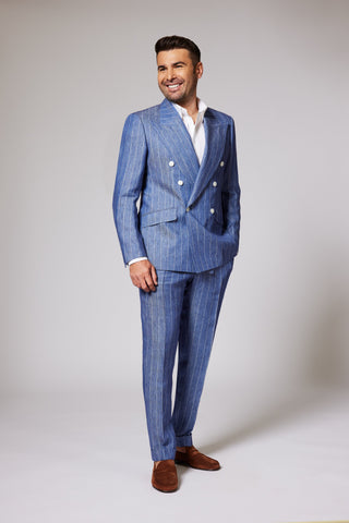 Casual Pinstripe Blue Țesătură Loro Piana