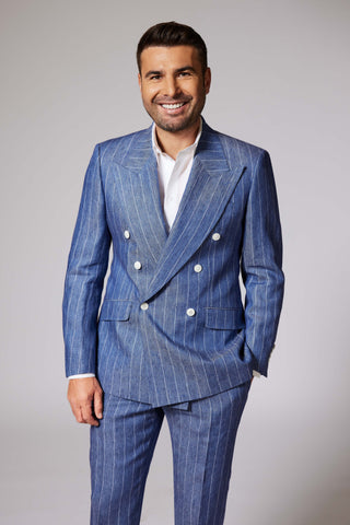 Casual Pinstripe Blue Țesătură Loro Piana