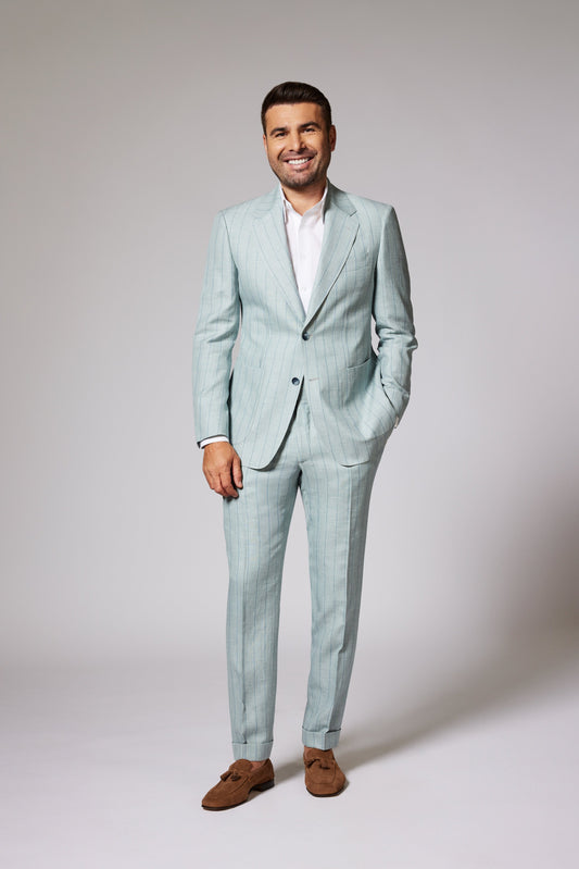 Casual Pinstripe Mint Zegna Linen