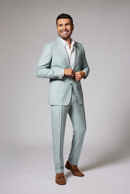 Casual Pinstripe Mint Zegna Linen