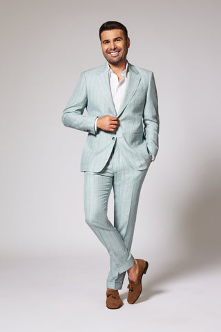 Casual Pinstripe Mint Zegna Linen