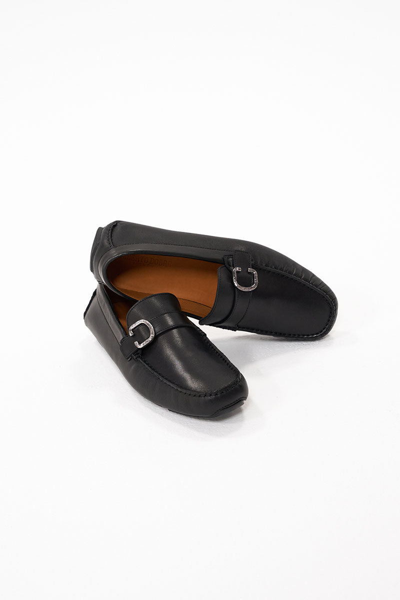 DRIVING LOAFERS – MOCASINI NEGRI MAT – cu cataramă