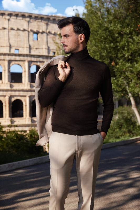 Brown Cashmere Silk Turtleneck