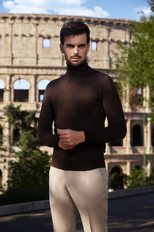 Brown Cashmere Silk Turtleneck