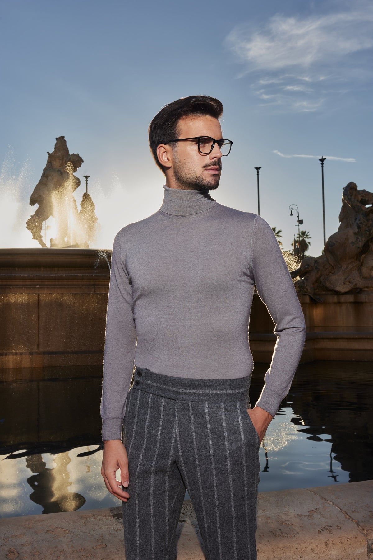 Light Grey Cashmere Silk Turtleneck