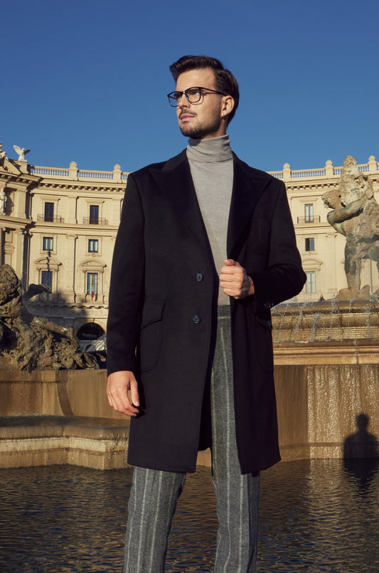 Classic Black Cashmere Overcoat Loro Piana