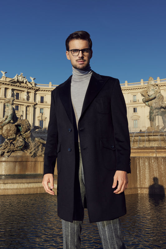 Classic Black Cashmere Overcoat Loro Piana