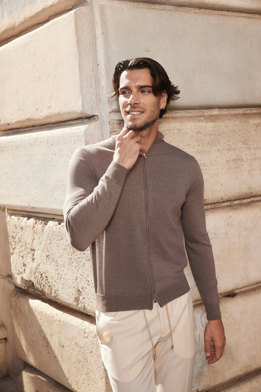 Extrafine Merino Taupe Zip