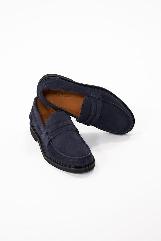 Pantofi Penny Loafer Suede suede (piele întoarsă) bleumarin – talpă înaltă - Mason