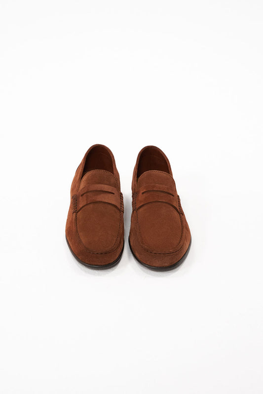 Penny Loafer Suede piele întoarsă maroînchis cu talpă joasă - JAYDEN