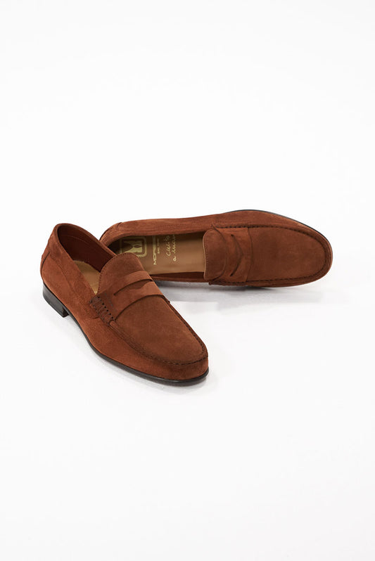 Penny Loafer Suede piele întoarsă maroînchis cu talpă joasă - JAYDEN