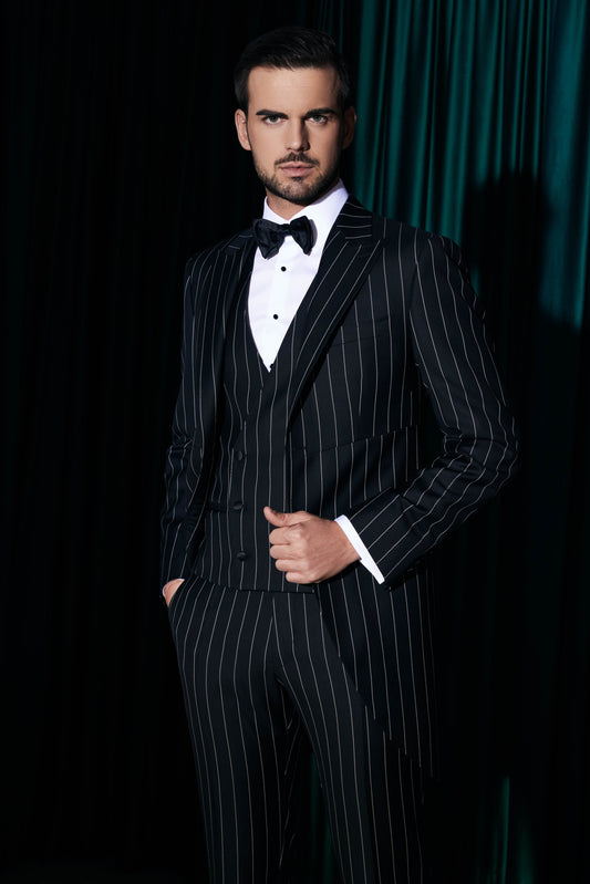 Costum de Ceremonie Pinstripe cu Vestă - Drago Super 130s