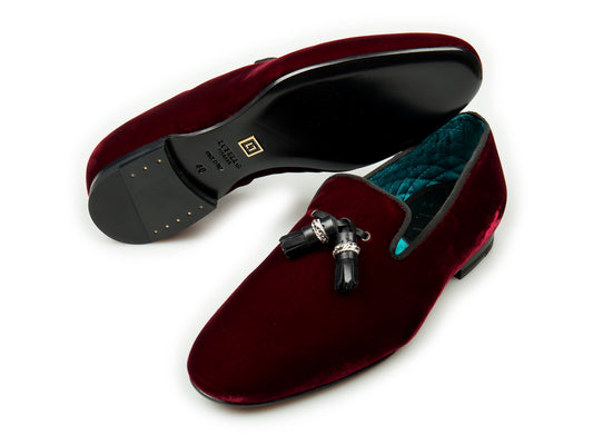 Pantofi Tassel Loafers Catifea Bordeaux