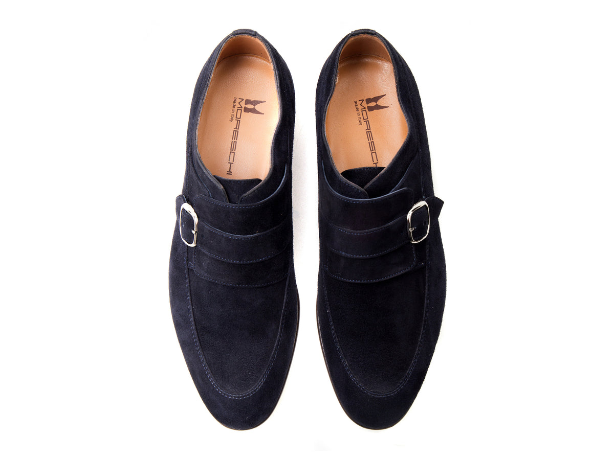 Pantofi Monk Single Strap suede bleumarin